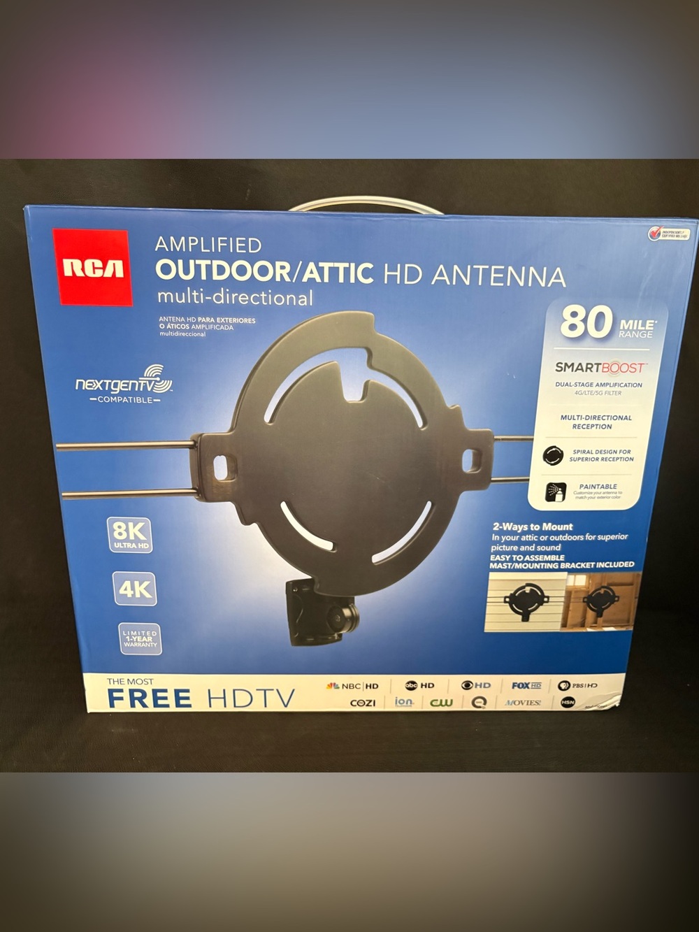 RCA ANT860E Amplified Outdoor Attic HDTV Antenna 80miles NEW OPEN BOX